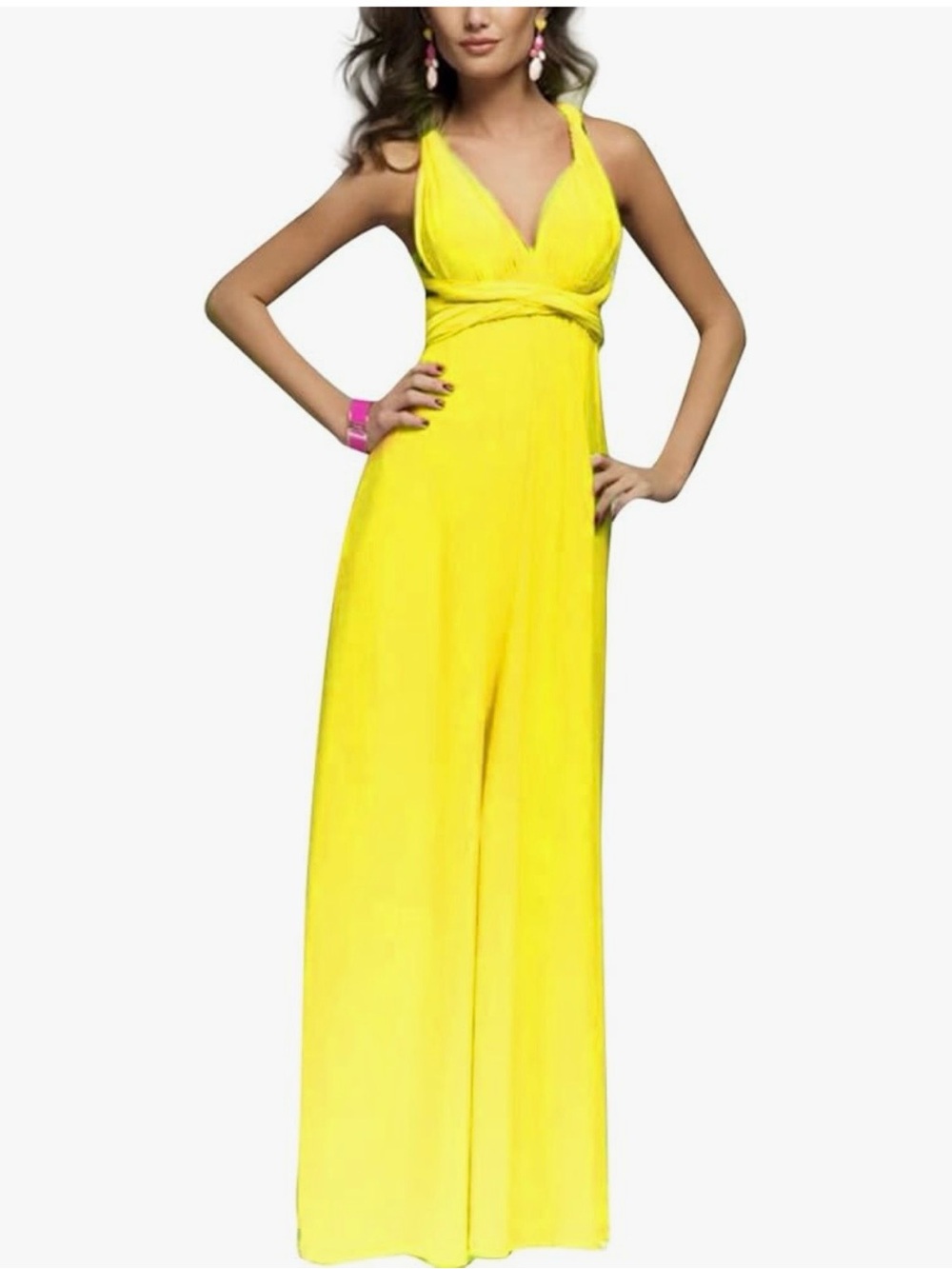 MEK Sunny Yellow Halter Maxi Jumpsuit